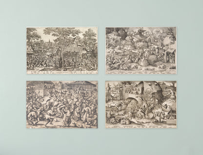 Set of 4 Pieter Bruegel Engraving Prints – Renaissance Wall Art (Unframed A4/A3)