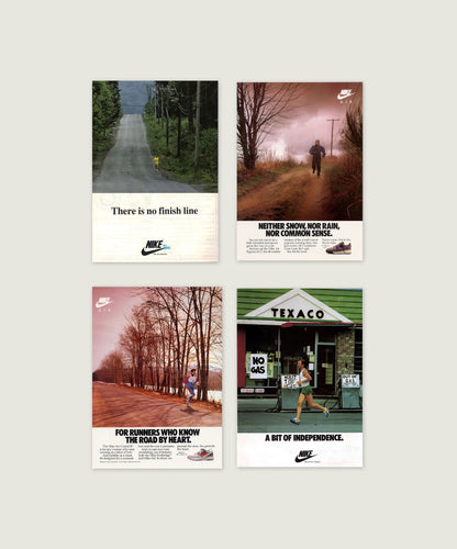 Set of 4 Retro Nike Advert Prints – Vintage Sneaker & Running Wall Art (Unframed A4/A3)