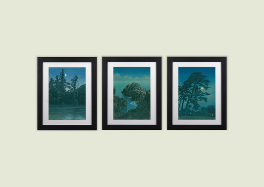 Set of 3 Framed Kawase Hasui Prints, Coastal Landscape