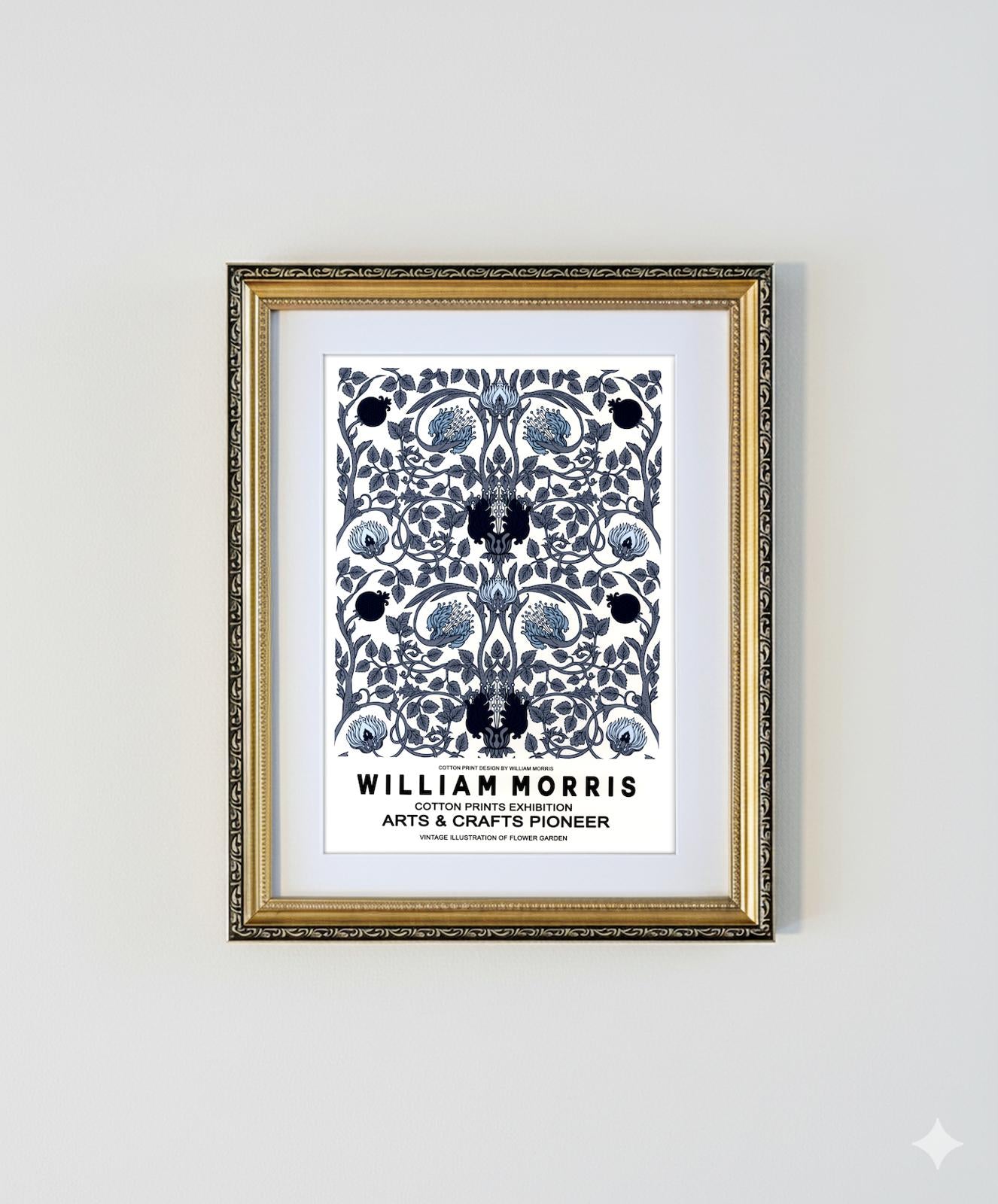 Framed Blue Floral Exhibition Print William Morris Gilt Frame A4 Print