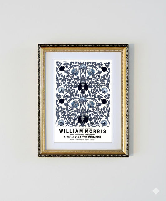 Framed Blue Floral Exhibition Print William Morris Gilt Frame A4 Print