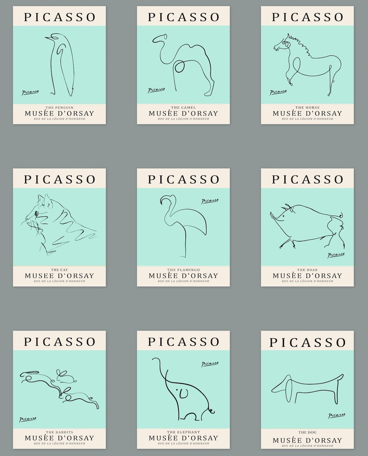 Picasso Animal Line Art Print 13 Designs 5 Colours Minimalist Exhibition Poster