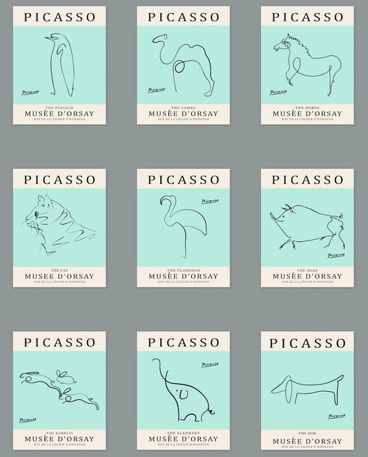 Picasso Animal Line Art Print 13 Designs 5 Colours Minimalist Exhibition Poster