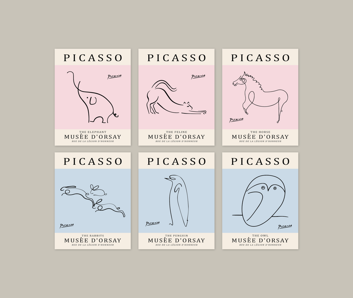Picasso Animal Line Art Print 13 Designs 5 Colours Minimalist Exhibition Poster