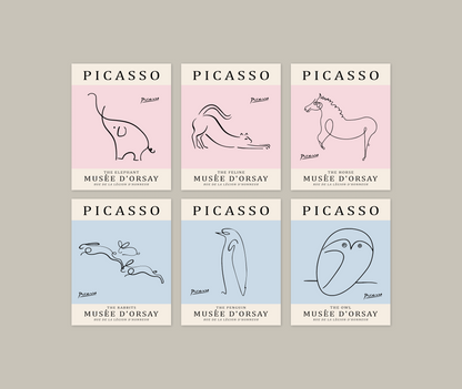 Picasso Animal Line Art Print 13 Designs 5 Colours Minimalist Exhibition Poster
