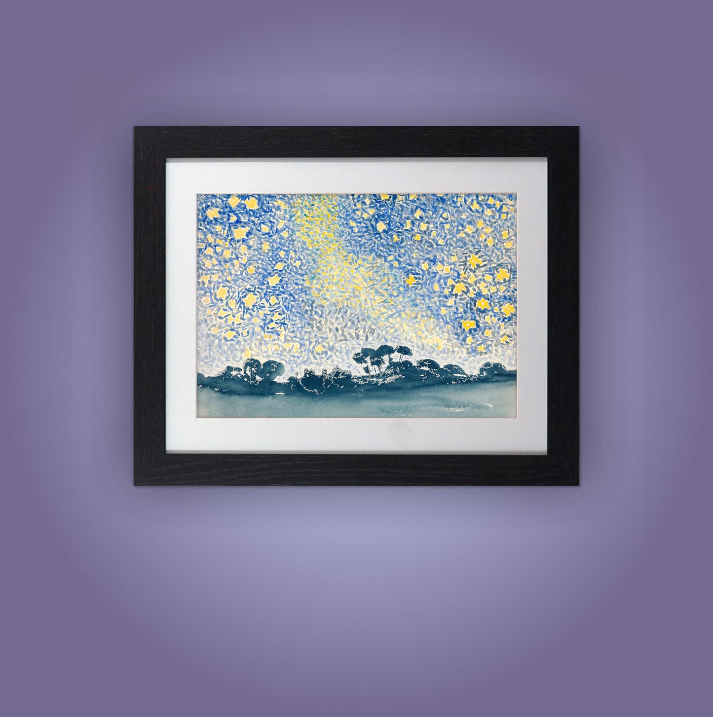 Framed Art Print Starry Night over Trees 11"x14" Black Frame