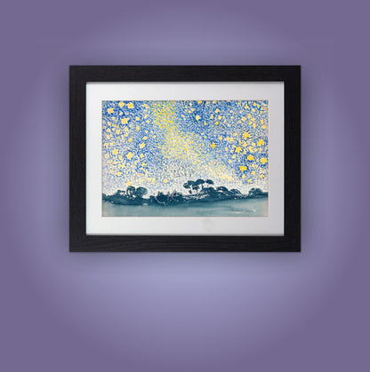 Framed Art Print Starry Night over Trees 11"x14" Black Frame