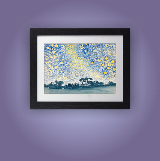 Framed Art Print Starry Night over Trees 11"x14" Black Frame