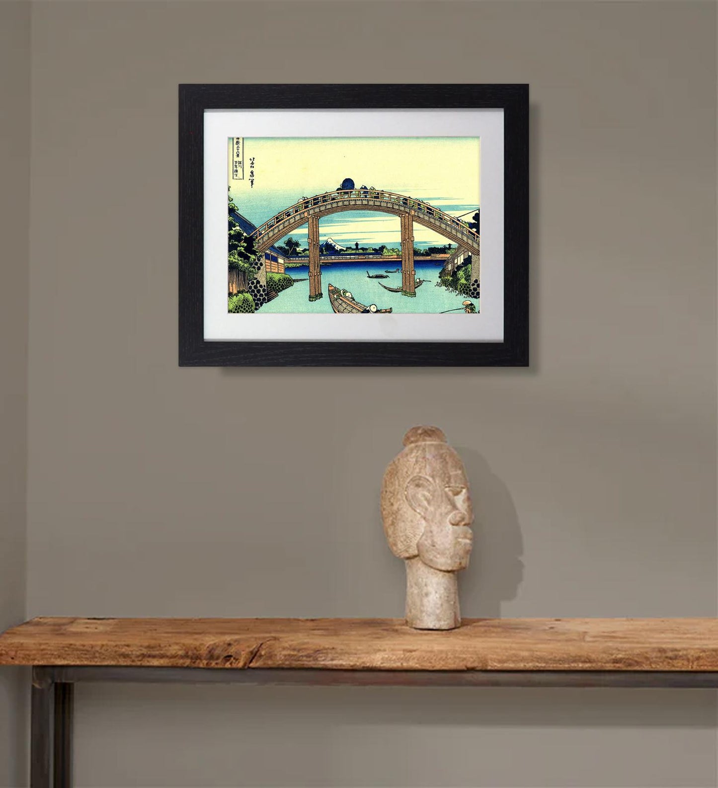 Framed Art Print The Great Bridge at Senju by Hokusai - 14"x11" Frame, A4 Print