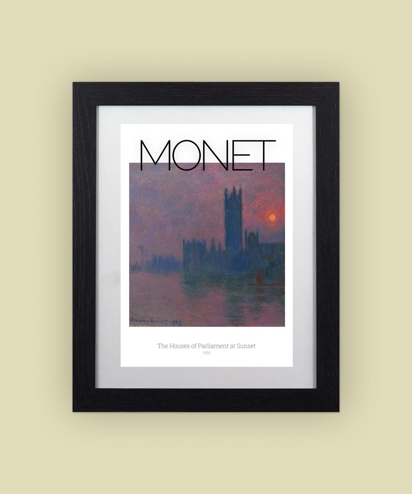 Framed Monet The Houses of Parliament Art Print 11x14" Frame, A4 Print