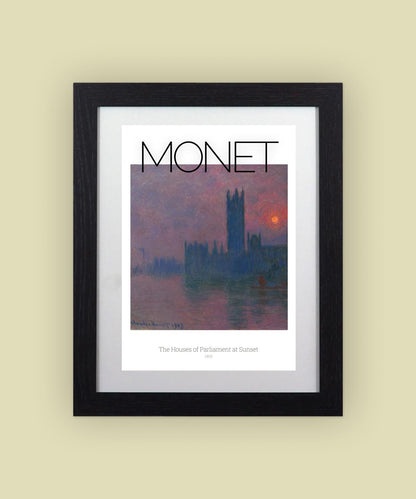 Framed Monet The Houses of Parliament Art Print 11x14" Frame, A4 Print