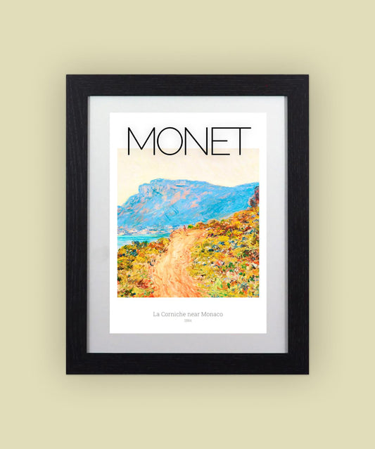 Framed Art Print - La Corniche near Monaco by Monet - 11"x14" Frame, A4 Print