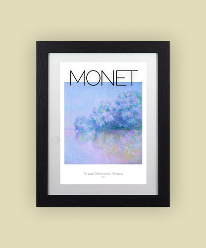 Framed Monet Ile aux Orties near Vernon Art Print 11x14" Frame, A4 Print