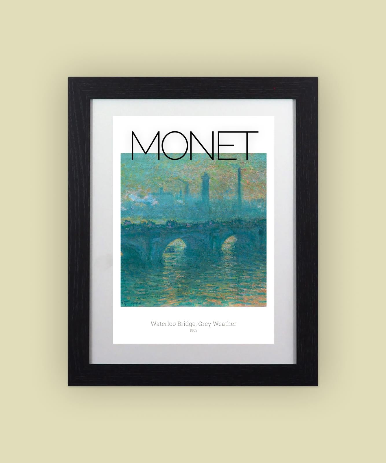 Framed Art Print Waterloo Bridge, Grey Weather by Monet 11"x14" Frame, A4 Print