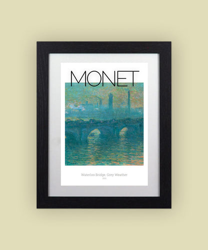 Framed Art Print Waterloo Bridge, Grey Weather by Monet 11"x14" Frame, A4 Print
