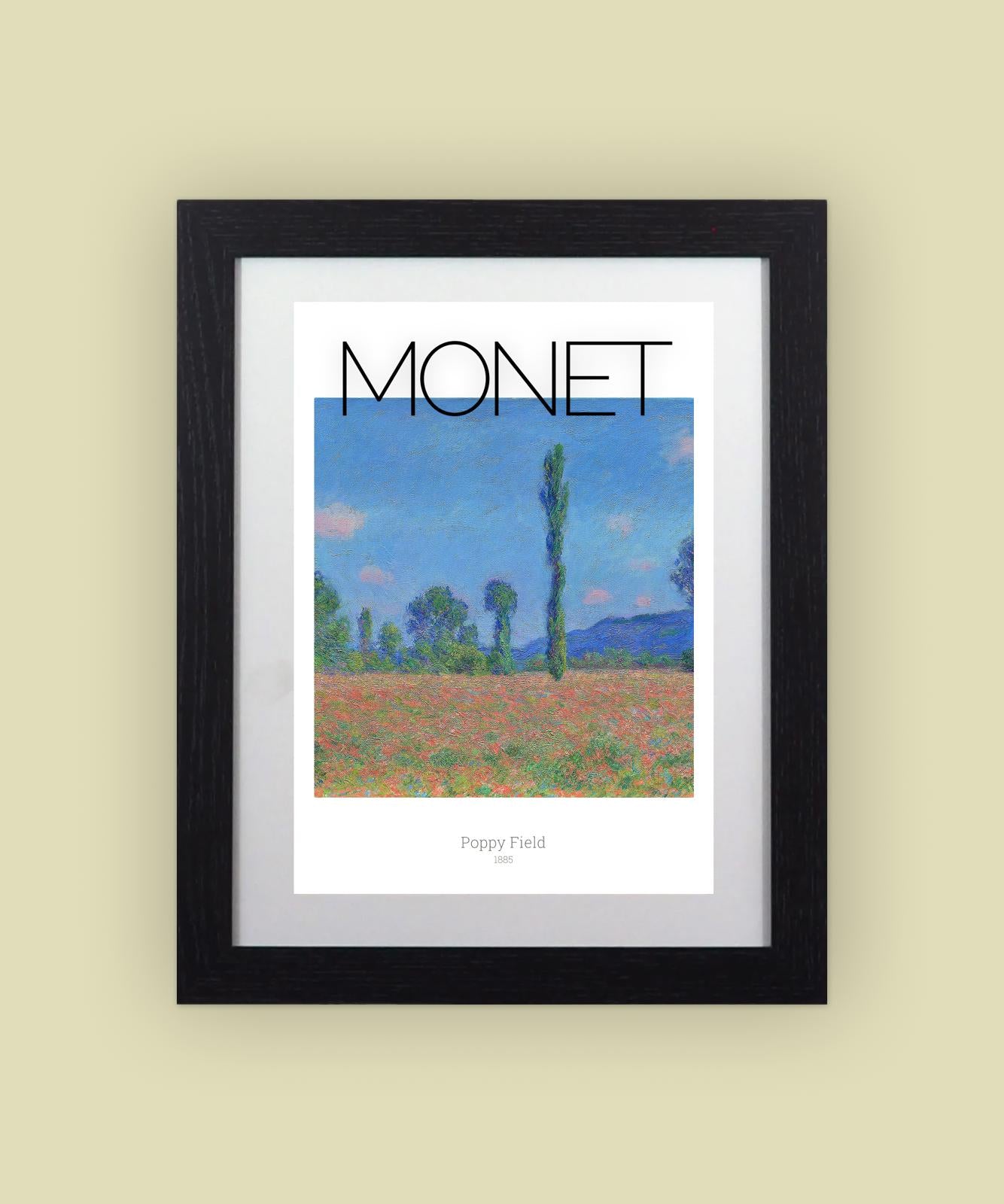 Framed Art Print Poppy Field by Claude Monet 11"x14" Frame, A4 Print