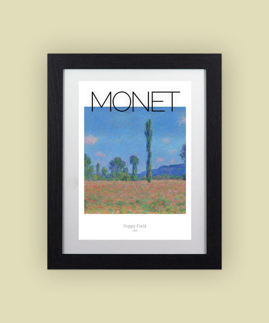 Framed Art Print Poppy Field by Claude Monet 11"x14" Frame, A4 Print
