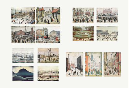 L.S. Lowry Print Bundle – A4 A3 Industrial Wall Art 4 Different Sets Unframed