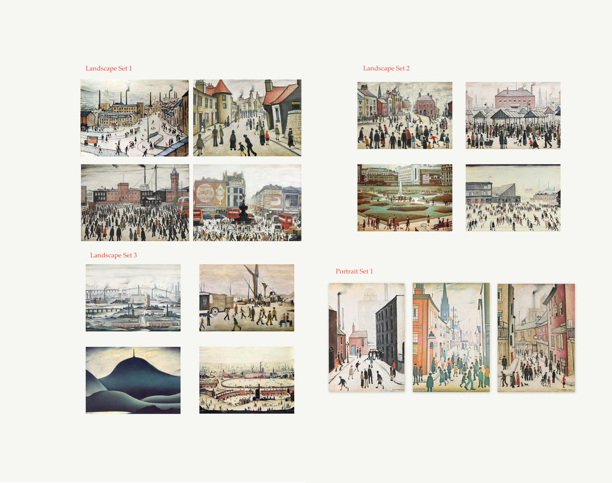 L.S. Lowry Print Bundle – A4 A3 Industrial Wall Art 4 Different Sets Unframed