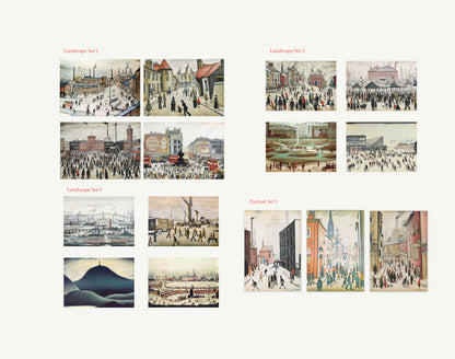 L.S. Lowry Print Bundle – A4 A3 Industrial Wall Art 4 Different Sets Unframed