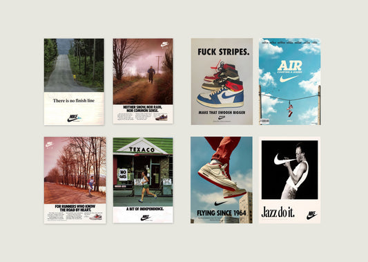 Set of 4 Retro Nike Advert Prints – Vintage Sneaker & Running Wall Art (Unframed A4/A3)