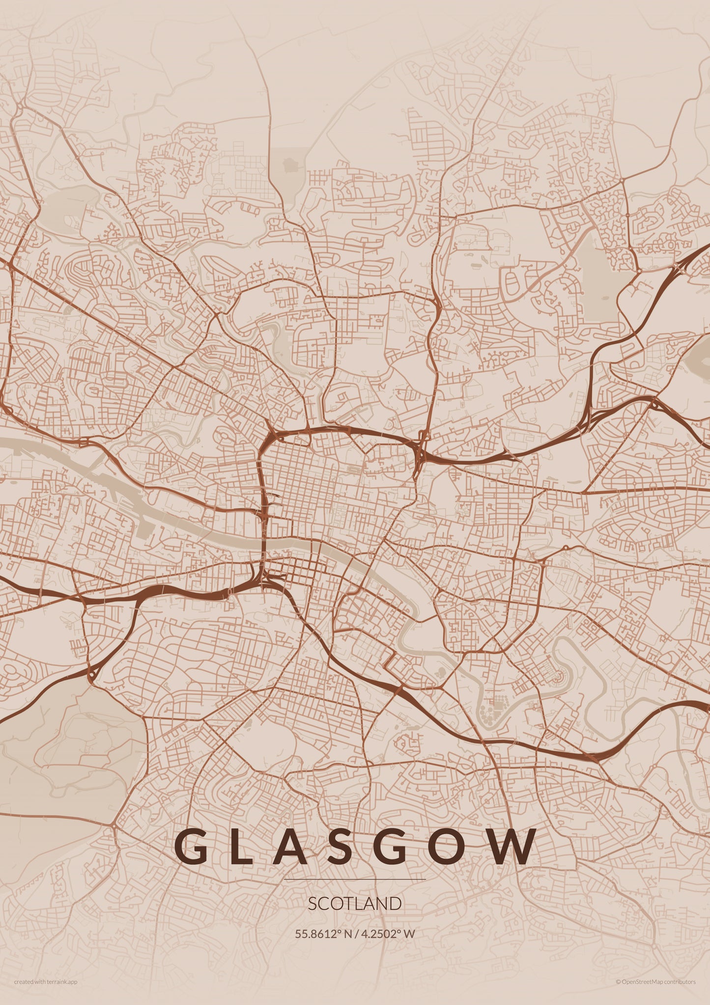 Glasgow City Map Print - Copper Edition