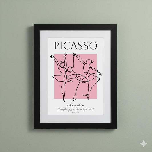 Picasso Ballet Dancers Framed Print Abstract Grace in Pink & Black