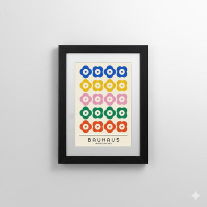 Bauhaus Inspired Floral Art Print: Modernist Blooms, Framed & Ready to Hang
