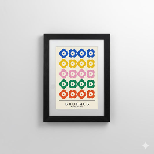 Bauhaus Inspired Floral Art Print: Modernist Blooms, Framed & Ready to Hang