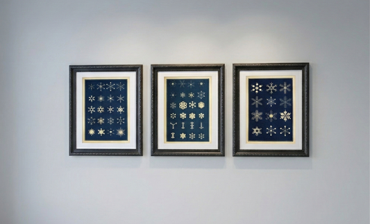 Set of 3 Framed Snowflake Prints - Ornate Back Frames