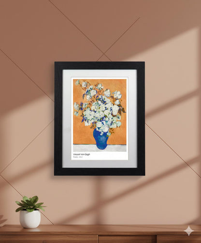 Framed Art Print | Vase with White Roses by Vincent Van Gogh 11"x14" Black Frame