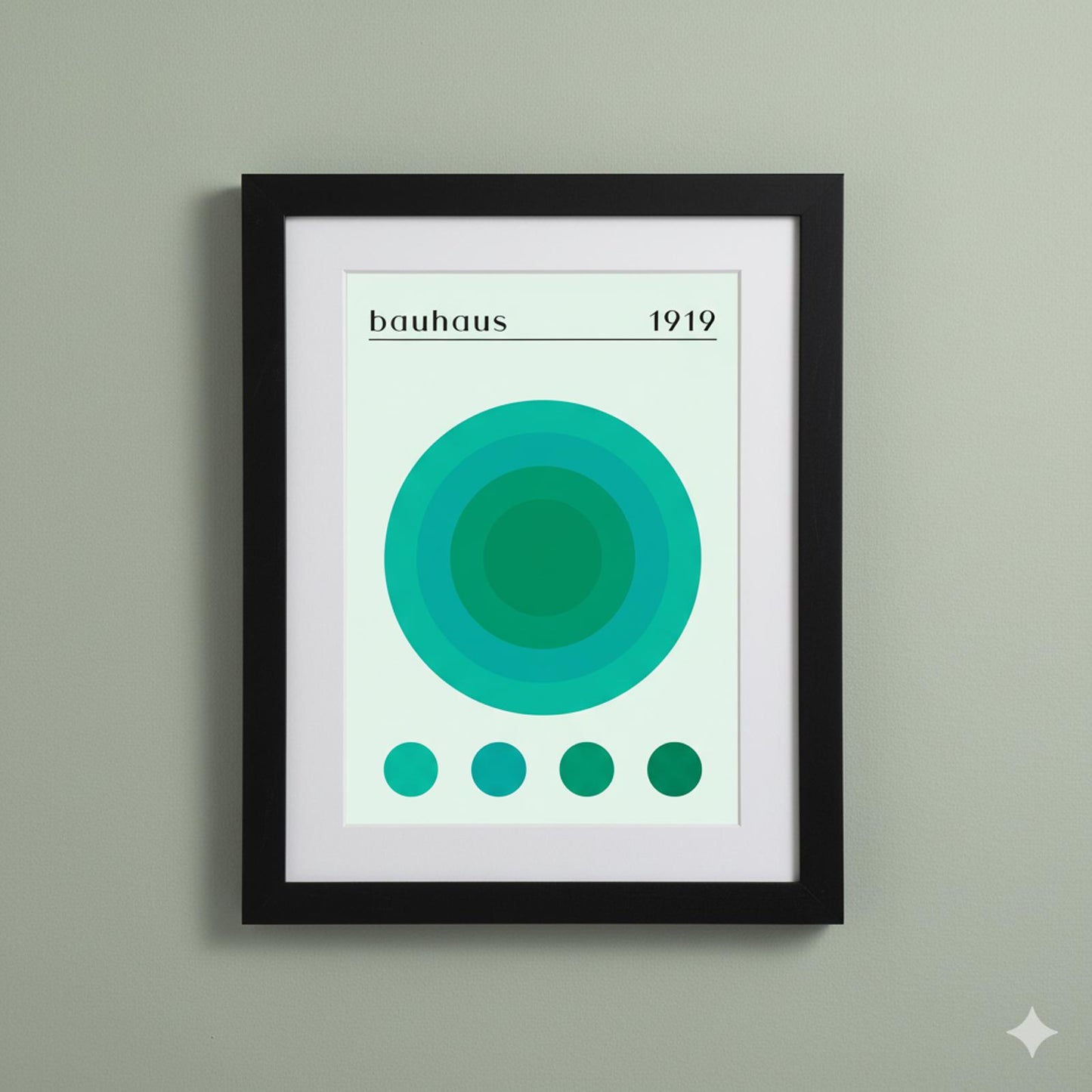 Bauhaus 1919 Inspired Framed Poster Teal & Green Gradient Circle Art Print