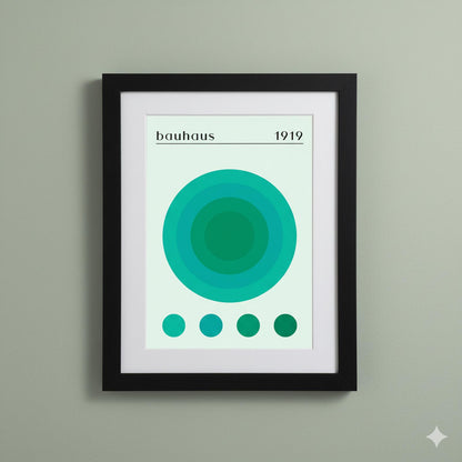 Bauhaus 1919 Inspired Framed Poster Teal & Green Gradient Circle Art Print
