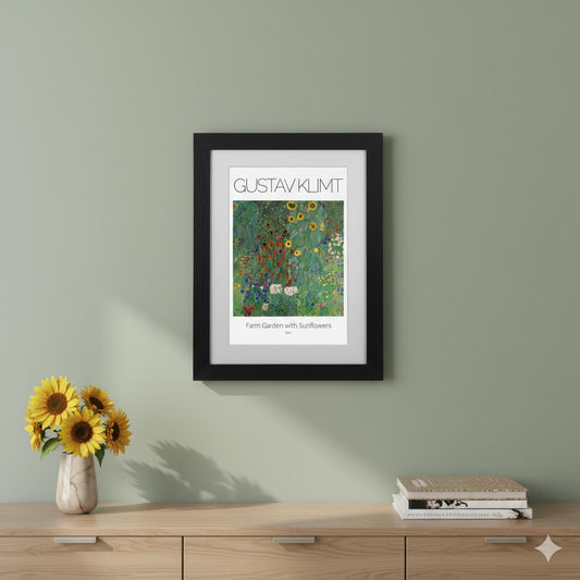 Framed Art Print Farm Garden With Sunflowers by Klimt 11"x14" Frame, A4 Print