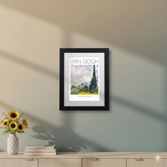 Framed Art Print Wheat Field with Cypresses by Van Gogh 11"x14" Frame, A4 Print