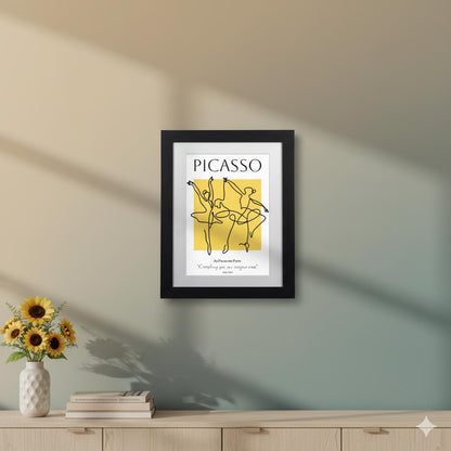 Picasso Ballerinas Framed Art Print 11"x14"- Abstract Dancers on Vibrant Yellow