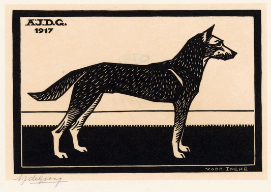 Julie de Graag Dog Vintage Woodcut Art Print