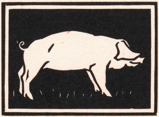 Julie de Graag Pig Vintage Woodcut Art Print