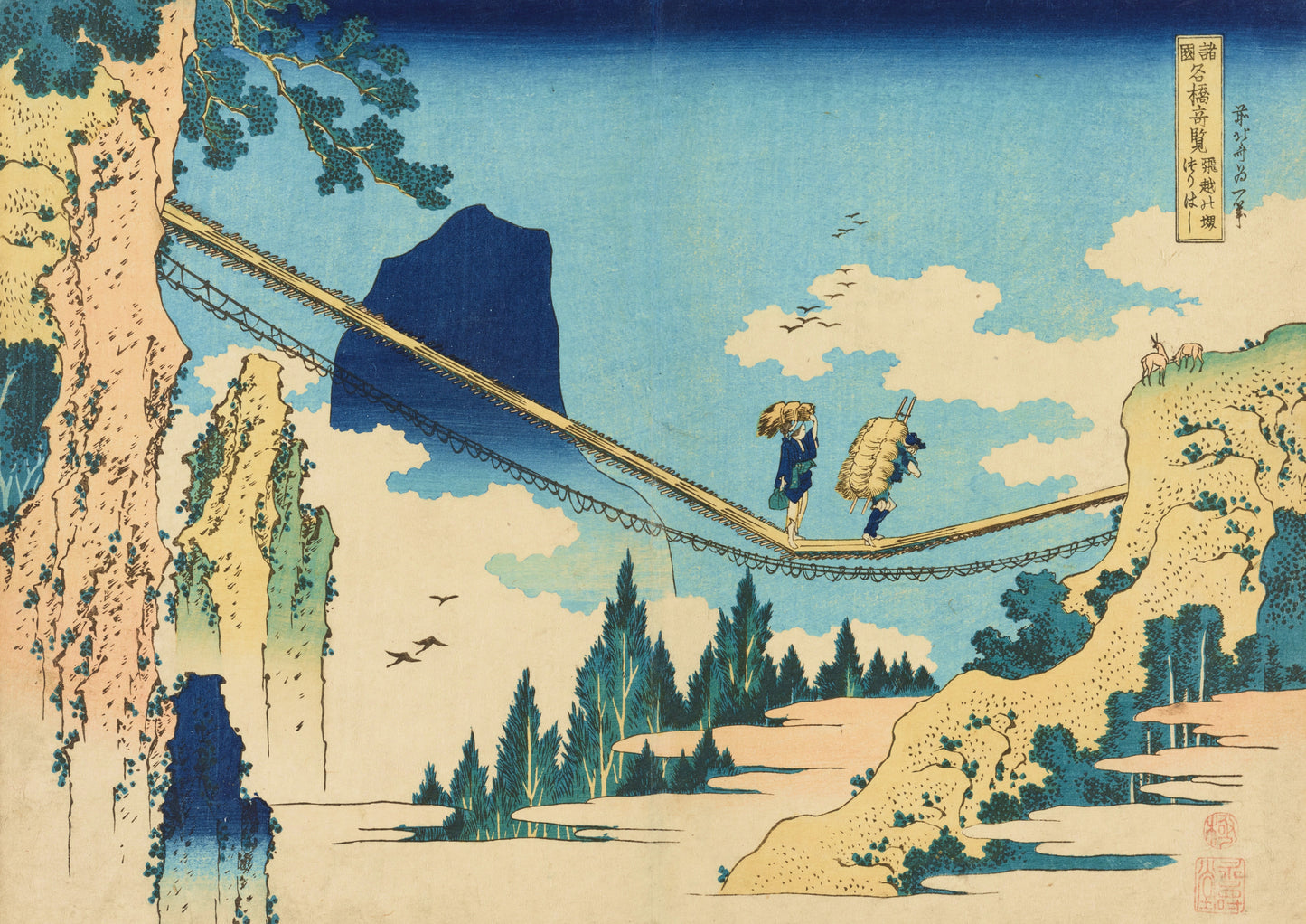 Hokusai - The Suspension Bridge on the Border of Hida and Etchu