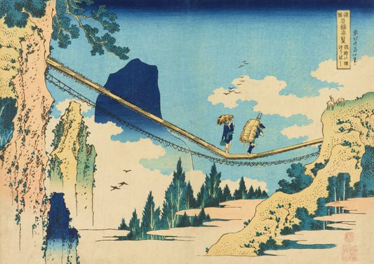 Hokusai - The Suspension Bridge on the Border of Hida and Etchu