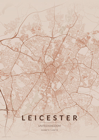 Leicester City Map Print - Copper Edition