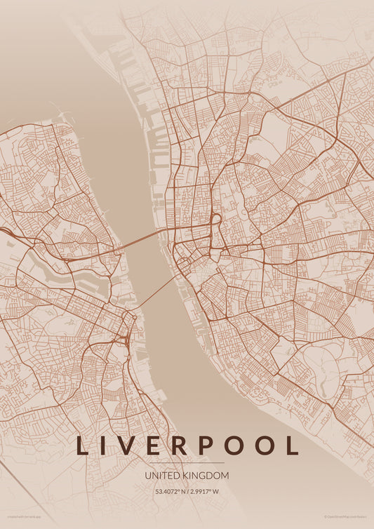 Liverpool City Map Print - Copper Edition