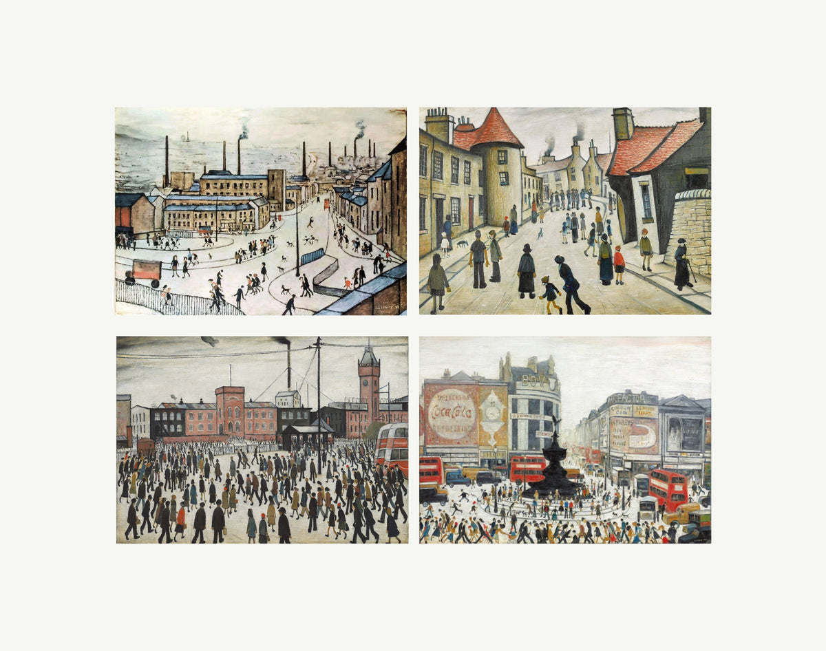 L.S. Lowry Print Bundle – A4 A3 Industrial Wall Art 4 Different Sets Unframed