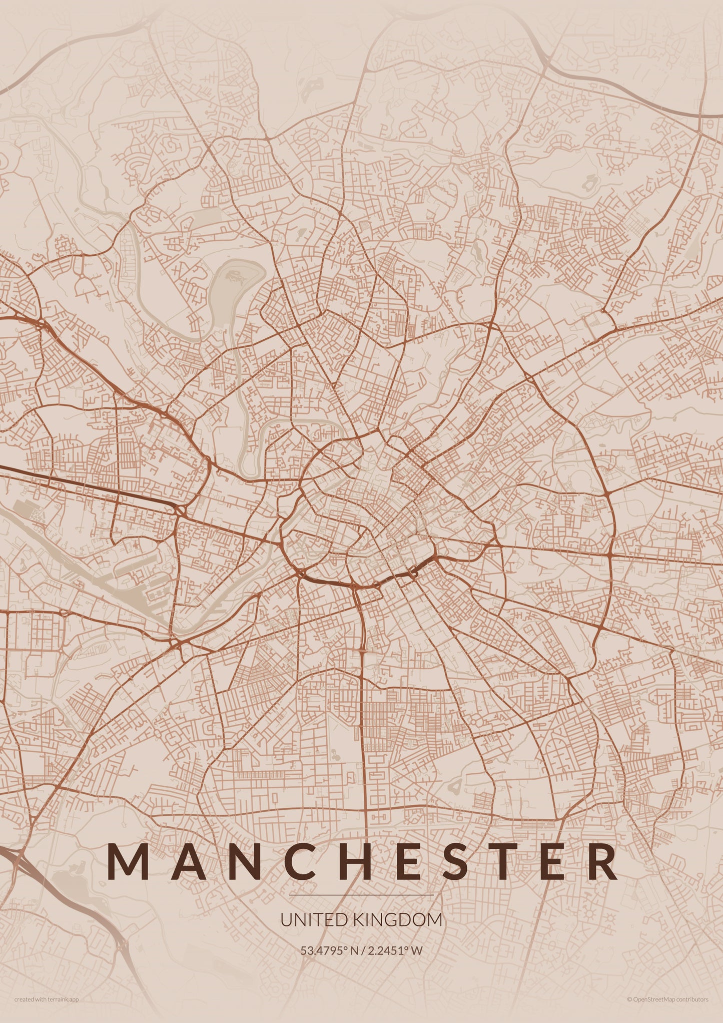 Manchester City Map Print - Copper Edition