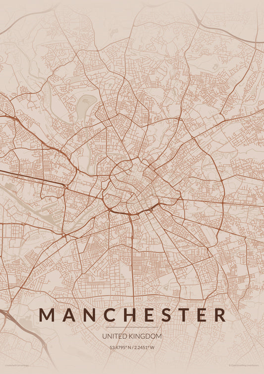 Manchester City Map Print - Copper Edition