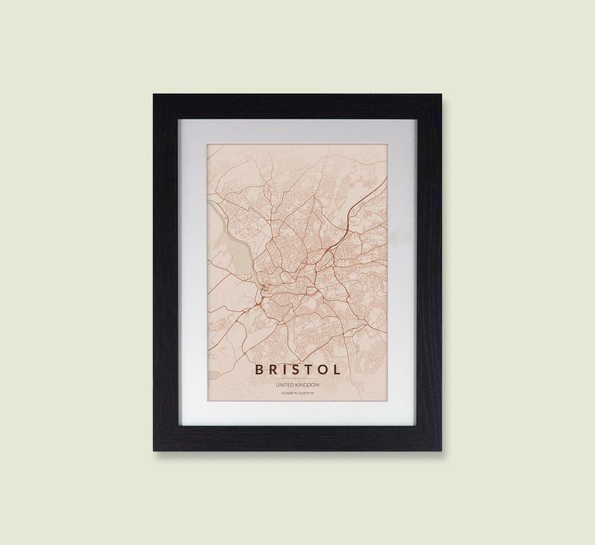 Framed Bristol City Map Print - Copper Edition A4 Poster - Modern Black Frame