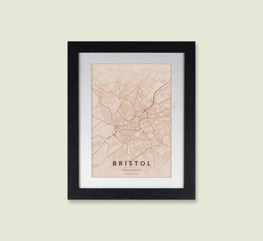 Framed Bristol City Map Print - Copper Edition A4 Poster - Modern Black Frame