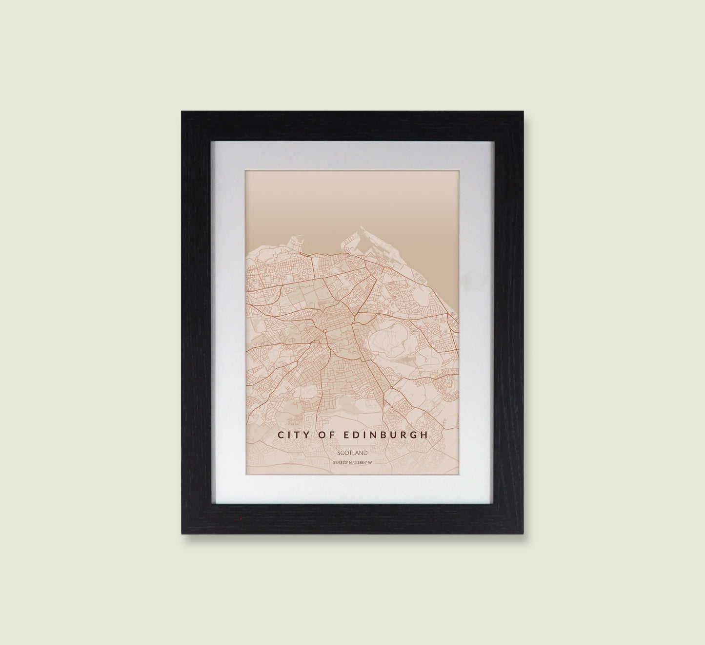 Framed Edinburgh City Map Print - Copper Edition A4 Poster - Modern Black Frame