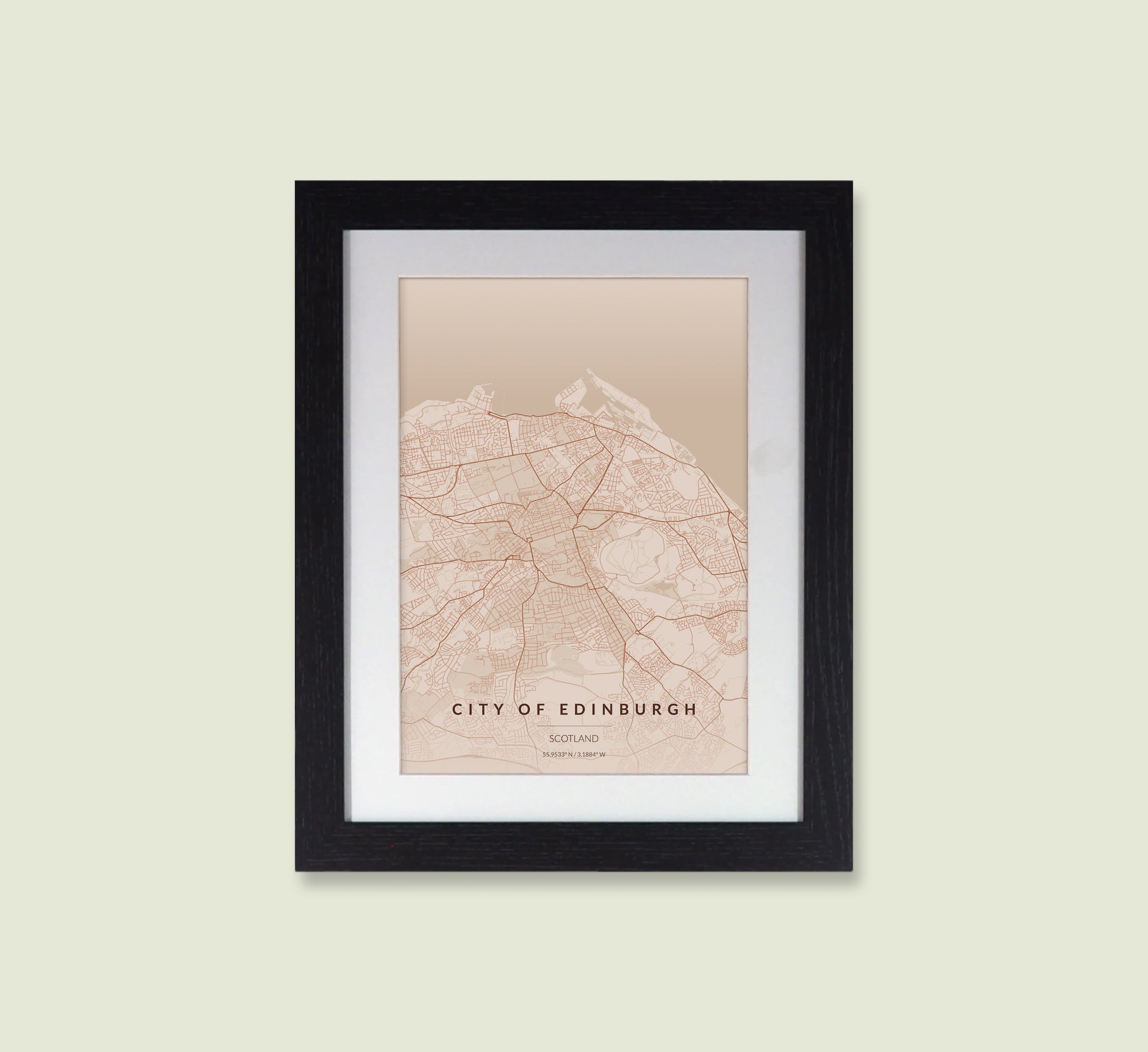 Framed Edinburgh City Map Print - Copper Edition A4 Poster - Modern Black Frame
