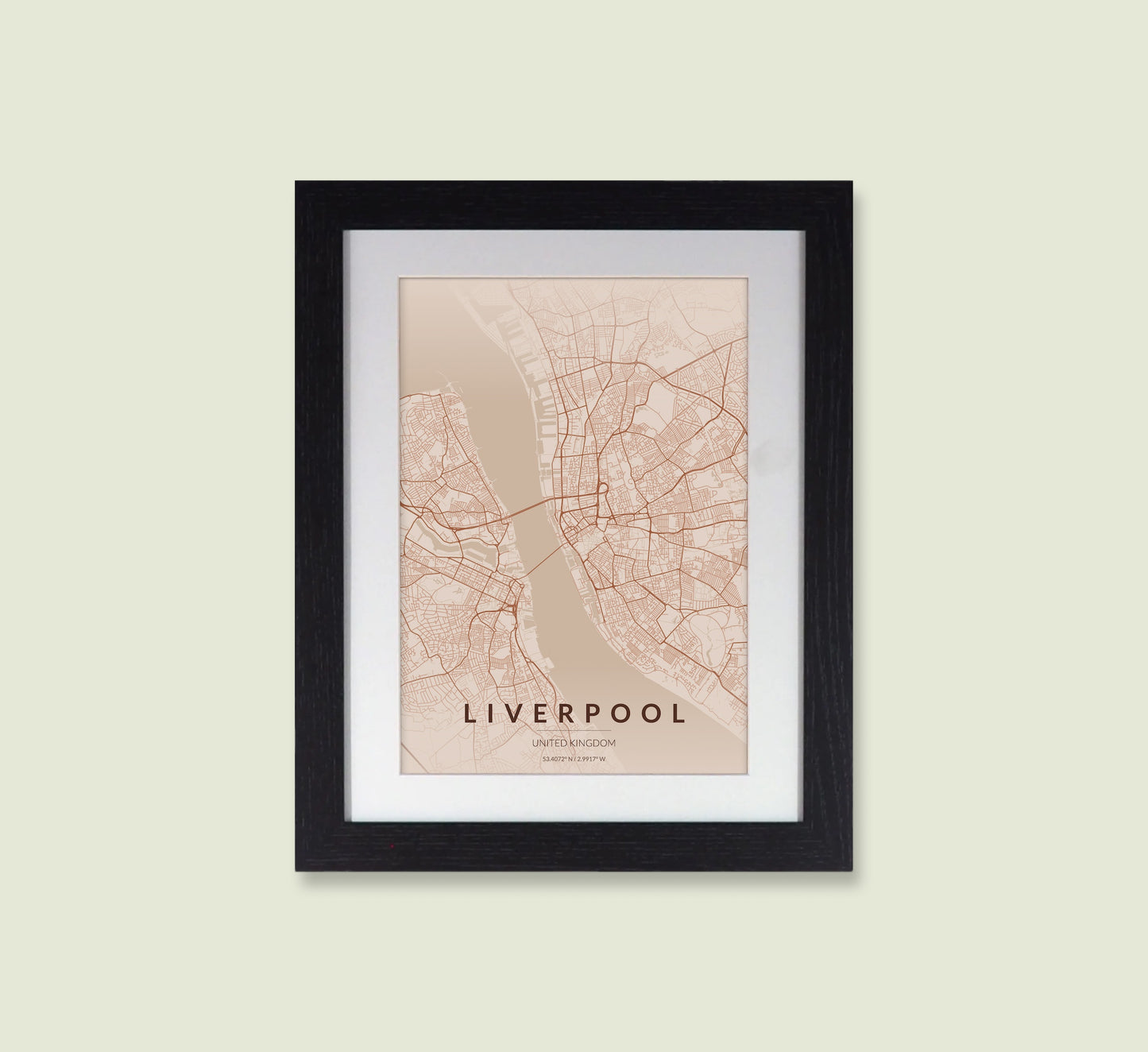 Framed Liverpool City Map Print - Copper Edition A4 Poster - Modern Black Frame